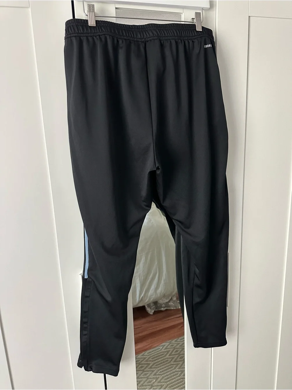 Adidas Men’s Black Track Pants with Light Blue Stripes